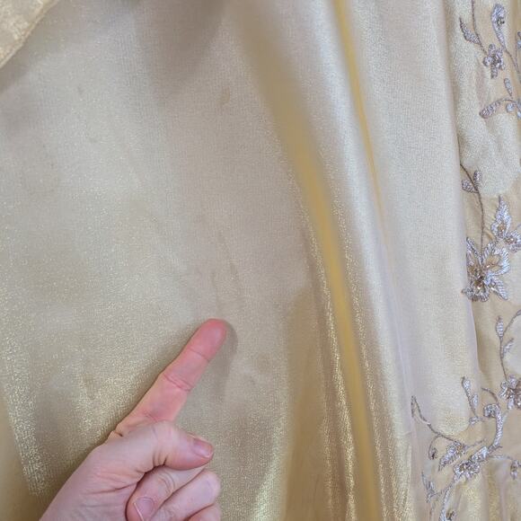 Princess Prom Dress Maxi Ball Gown 10 Yellow Fairy Y2K Beaded Glam Belle Lace - Picture 13 of 16